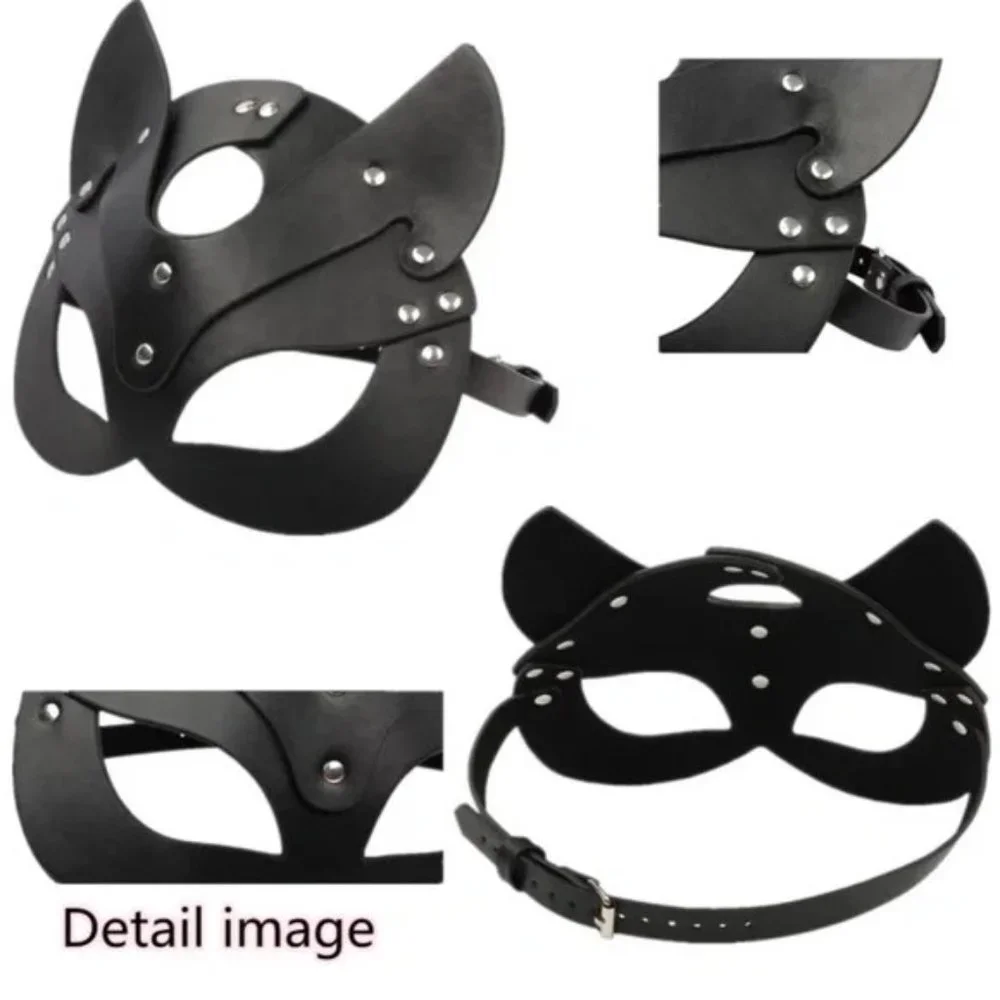 Leather Face Mask Sexy Cat Fox Naughty Fetish Kitty Masquerade Black Cosplay Fun